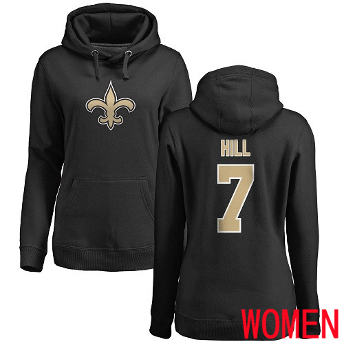 New Orleans Saints Black Women Taysom Hill Name and Number Logo NFL Football #7 Pullover Hoodie Sweatshirts->women nfl jersey->Women Jersey